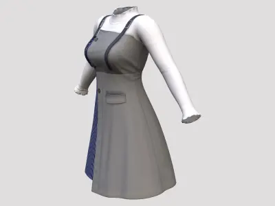 Color Panel Strappy A-line Dress Low-poly 3D model