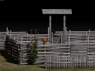 Wooden Fence Low-poly 3D model