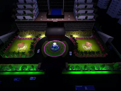 Hotel building with lot of greenery Low-poly 3D model