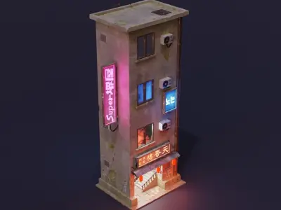 Cyberpunk Building Low-poly 3D model