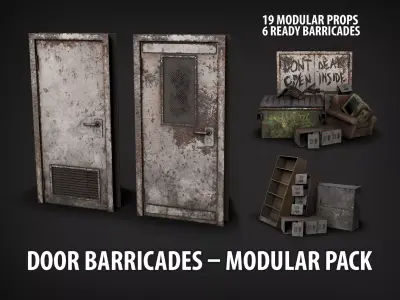 Post-Apocalyptic Broken Door - Modular Barricade Pack Low-poly 3D model