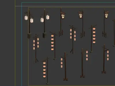 Ancient Chinese lanterns - street lights 3D model