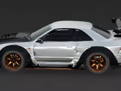 Widebody Silver JDM Drift Coupe 3D Model Low-poly 3D model