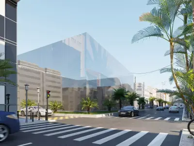 Street N city with cars and palm trees 3D model