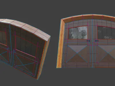 Double Big Door with Glass Window PBR Options Low-poly 3D model