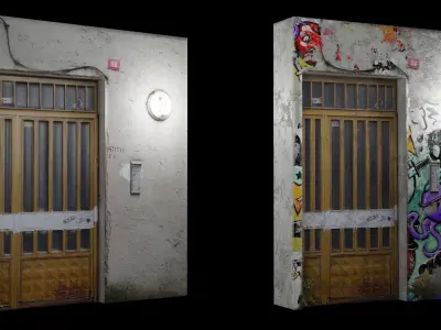 Street Door Clean And Graffitty Dirty Textures Low-poly 3D model