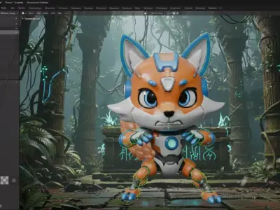 Cute Stylized Robot Fox - Cyborg Animal Character 3D Model Low-poly 3D model