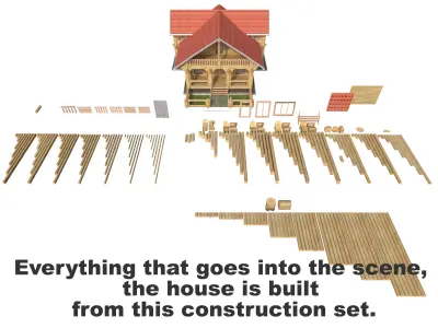 Log house constructor kitbash 3D model