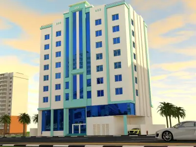 Hotel apartment building in city Low-poly 3D model
