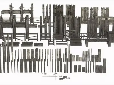 Wood and Rope collection Low-poly 3D model