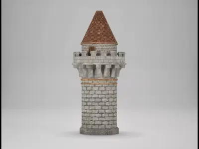 Medieval Round Watchtower Low-poly 3D model