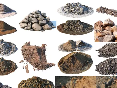 Various piles of soil and stones 3D Model Pack