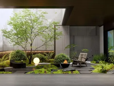 Japanese style landscape plant courtyard 3D model