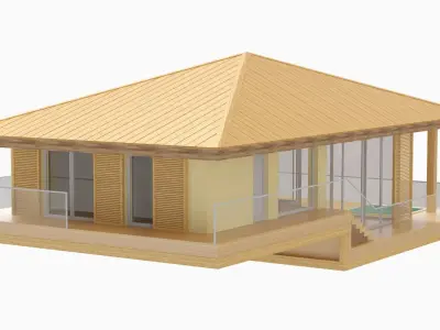 3D model Bungalow wooden bamboo beach build house 3D model