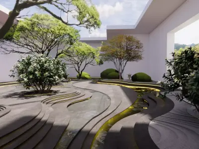 Modern New Chinese - style Courtyard Landscape Design 3D model