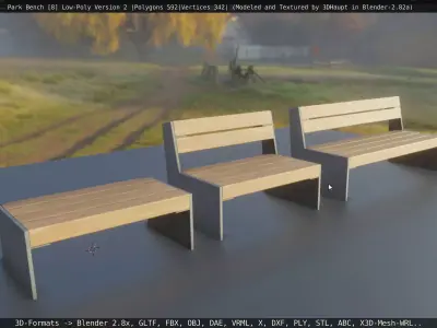 Park Bench -8- Basic Low-Poly Version 2 -Wood-Metal Mixed - Low-poly 3D model