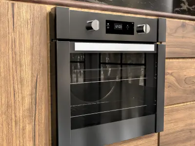 kitchen 3 oven with door and wooden cabinet 3D model