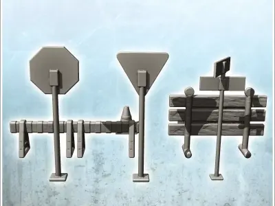 Modern roadworks signage set with signs and barriers 11 3D print model