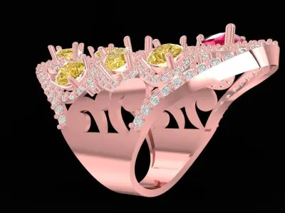 Luxury Elongated Fancy Color Diamond Cluster Ring 748 3D print model