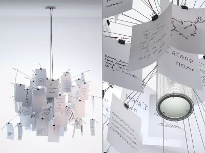Zettelz 6 light fixture with paper hanging from it 3D model