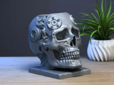 Skull robot pen holder Cyborg pen holder 3D print model purchase