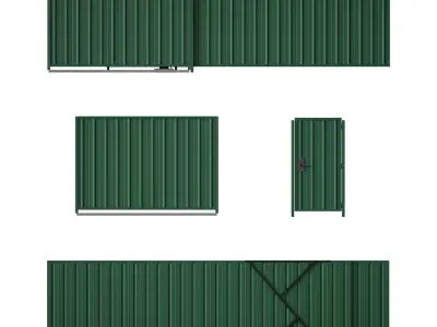 Metal fence made of profile sheet with a wicket sliding gates 3D model
