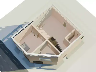 Modern Corner Residence House with Rooftop Access 3D model