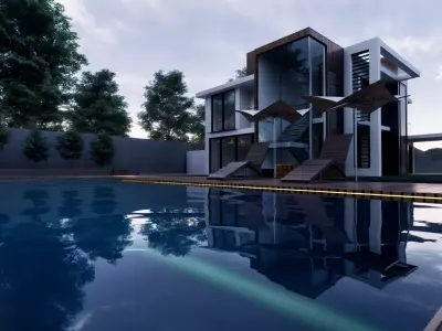 Modern villa with pool 3D model