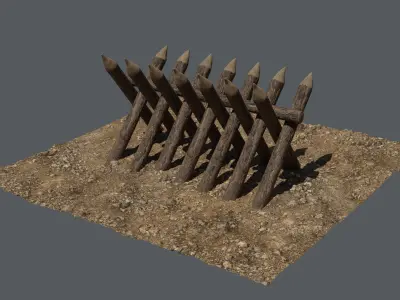 Medieval Wooden Barricades Wall Low-poly 3D model