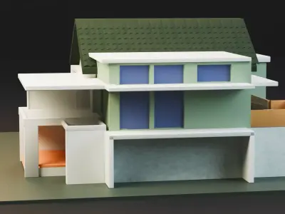 Modern Two-Storey House UV Unwrapped 3D Architectural Model Low-poly 3D model