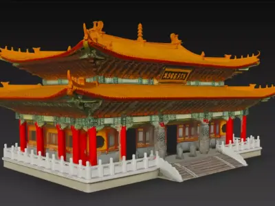 Traditional Chinese Temple 3D Model Low-poly 3D model