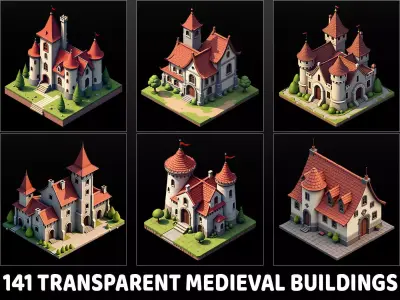 141 Transparent Medieval Buildings Game Asset Texture