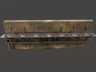 Abandoned Multiple Drinking water Taps and Sinks-Double-Sided- 3D model
