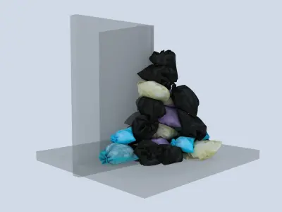 Big Garbage bags pile in street corner 3D model