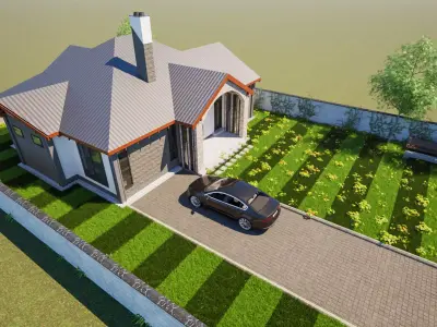 Bungalow Interior And Exterior Low-poly 3D model