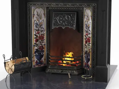 Victorian Fireplace with Leather Chair 