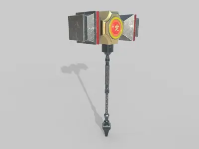 Hammer weapon with light Low-poly 3D model