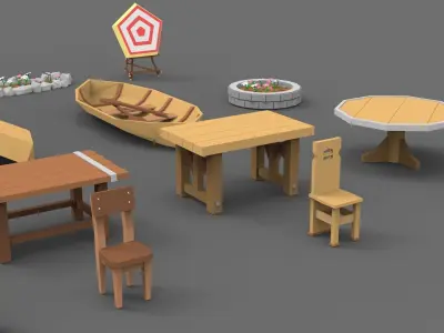 Low Poly Medieval Exterior Pack Collection Low-poly 3D model Low-poly 3D model
