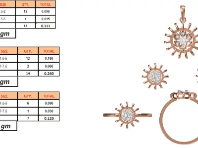 Light Minimalist Diamond Ring Earrings Pendant Set 3D print model