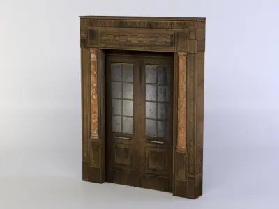 Door wooden with glass panels Low-poly 3D model buy