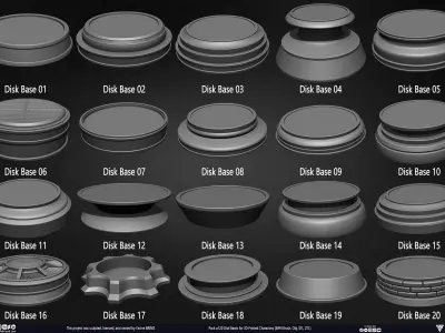 Pack of 20 Disk Bases Volume 01 Low-poly 3D model