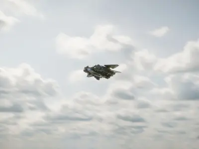 SpaceShip in Clouds Animated Low-poly 3D model