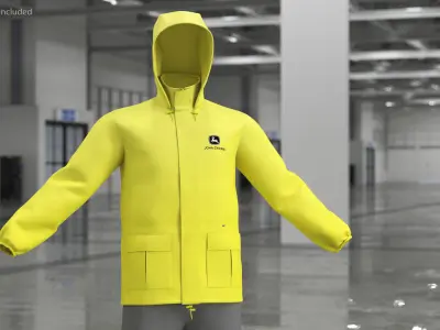 John Deere Unisex Yellow Rain Jacket 3D model