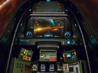 Sci-Fi Spaceship Cockpit  Detailed Control Panel  Game-Ready PBR 3D model