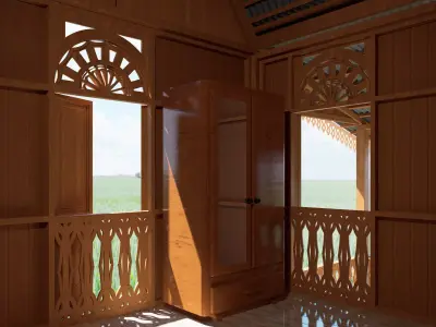 Antique Timber Wardrobe with Drawer Carpentered Craft Malaysia  3D model