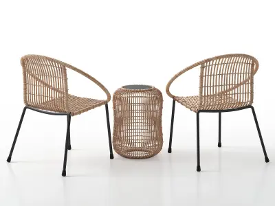 Rattan Table with Chairs 3D model