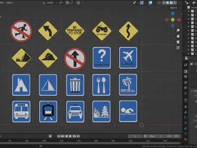 Road sign or Traffic sign 3D icon flat design collection no 4 Low-poly 3D model
