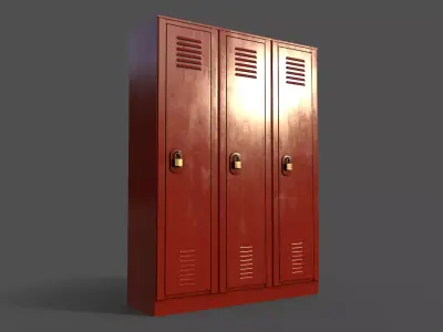 PBR School Gym Locker 01 - Red Low-poly 3D model