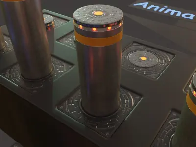 Animted Hydraulic Bollards with LEDs Low-poly 3D model