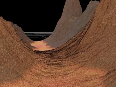 16k Infinite lava river Seamless height map and 3D terrain Low-poly 3D model